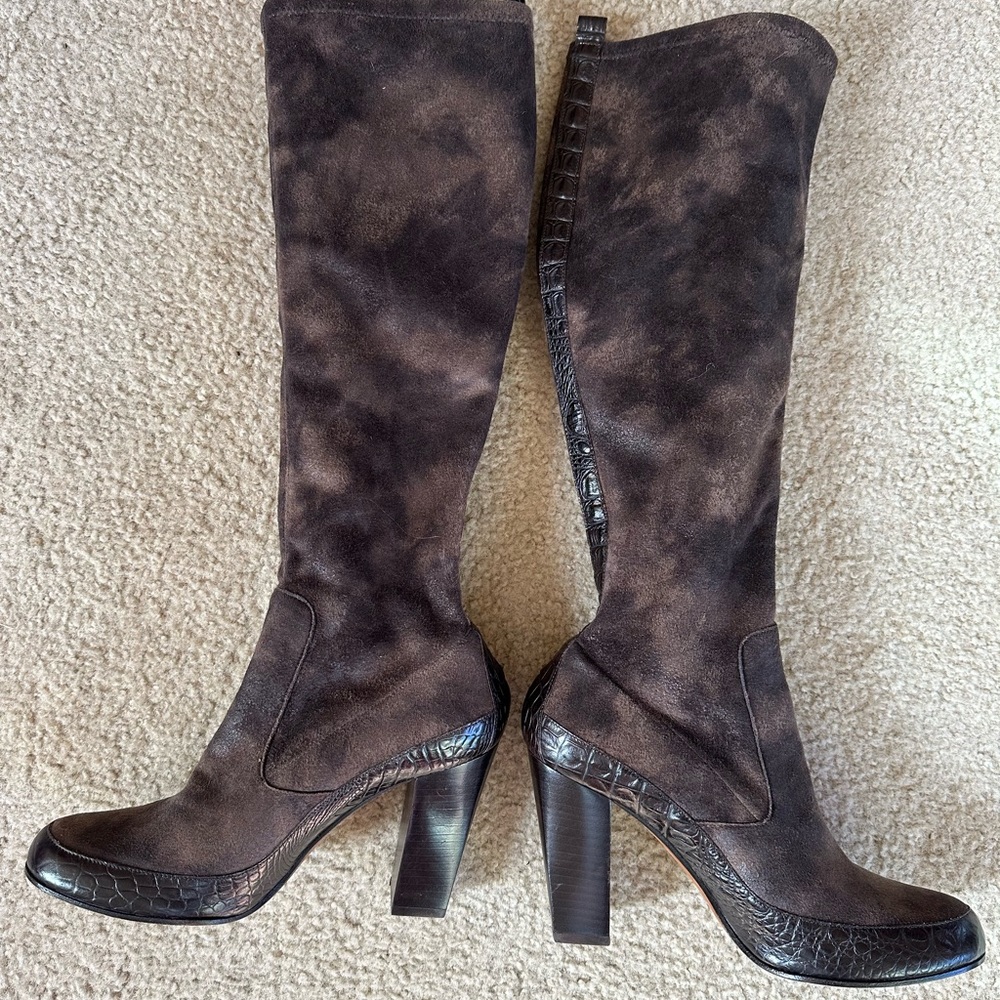 Donald J Pliner Brown Suede Fabric Tall Boots w/ Brown Leather Trim/ sz 7.5